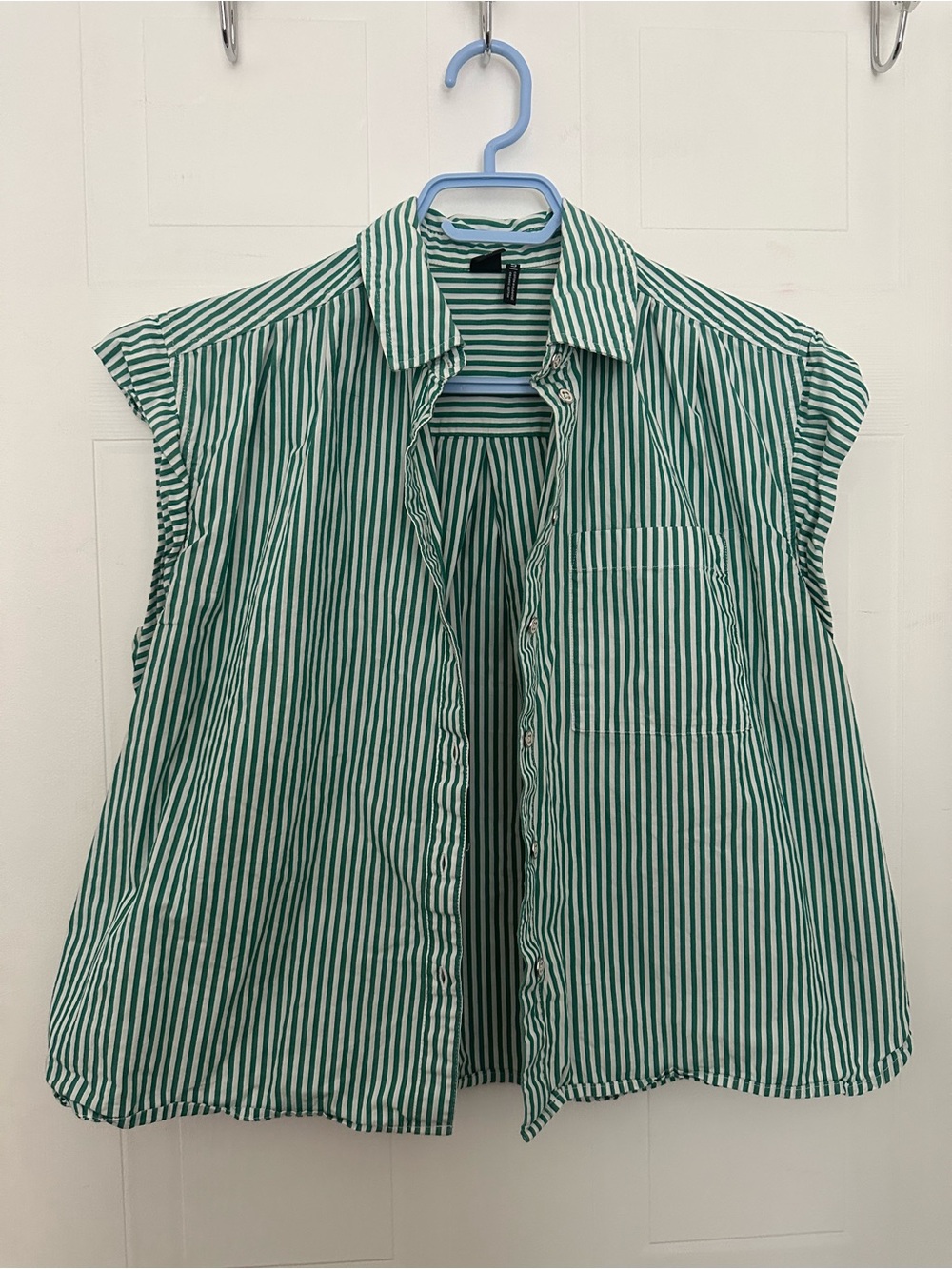Icone Green Striped Sleeveless Button-Down Top